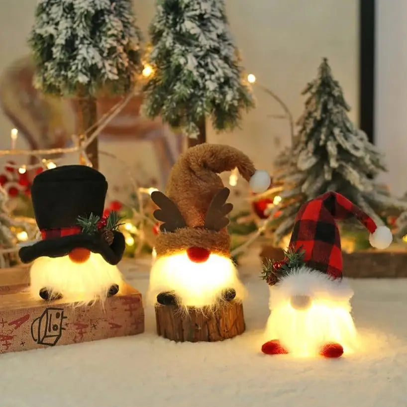 1 Pcs Christmas LED Doll Pendant Christmas Tree Ornaments Santa Gnome Plush Doll For Home New Year Xmas Decoration Party Favors