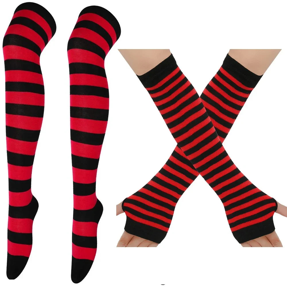 Thigh High Stockings Multi-color Casual Gloves Women Girls Striped Long Socks Over The Knee Socks