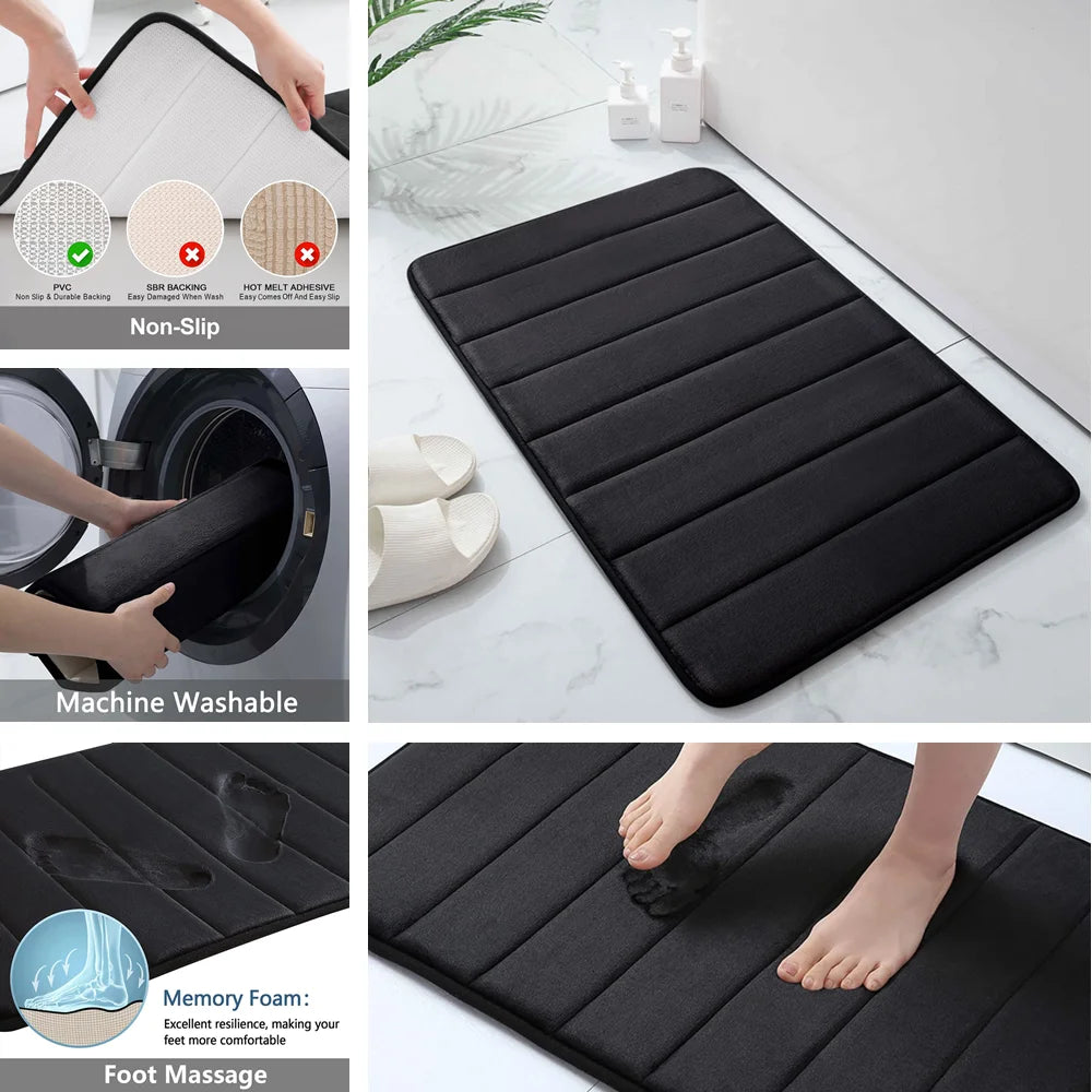 Super Absorbent Memory Foam Bath Mat – Non-Slip Bathroom Rug