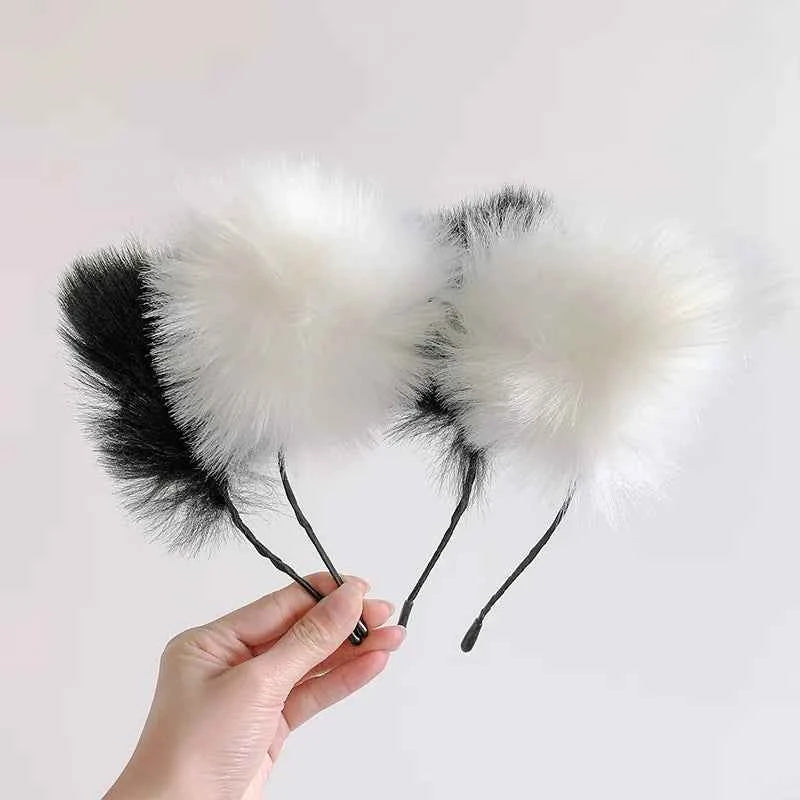 Plush Lace Cat Ears Bell Headband for Women Korean Style Elegant Fashion Girl Hair band Party Cosplay
