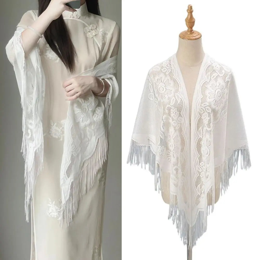 Tassel Patchwork V-Neck Cardigans Women Wedding Accessories Shawl Hollow Multicolored Evening Prom Cape Tulle Shawl Party