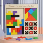1 Set Wooden Blocks Puzzle Brain Teasers Toy Tangram Jigsaw Intelligence Colorful 3D Russian Blocks Montessori Educational