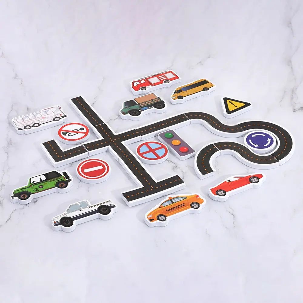 23 Pieces Bath Water Toy Sticky Wall City Traffic Car Road Rail Puzzle Vinyl 14+Y Bath Features