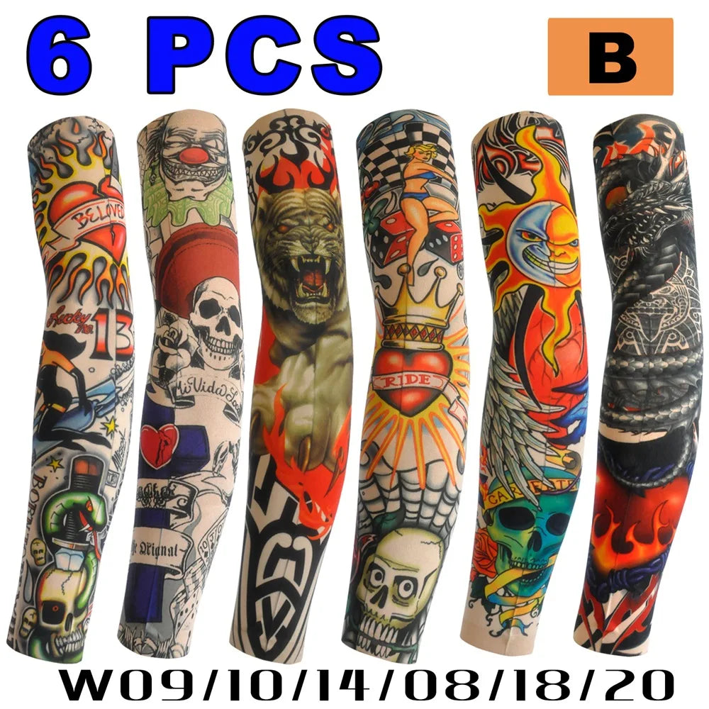 6 Pcs Tattoo Sleeves Sun Protection Men Women Summer Seamless Arm Cover Cool Outdoor Cycling Breathable Cycling Tattoo Sleeves