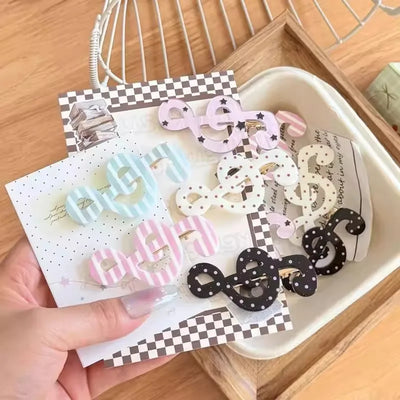 5pcs Polka Dot Stripe Music Note Barrettes Korean Ins Sweet Hairpins Creative Anti Slip Hair Clips Hair Accessories for Girls
