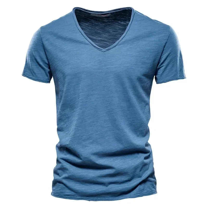 New 100% Cotton Men T Shirt Tops V Neck Thin Short Sleeve Tees High Quality Men's Fashion Fitness Hot T-shirt For Men Size S-5XL