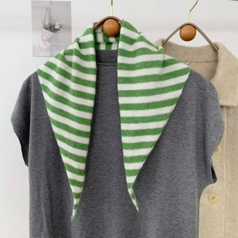 New Women Wool Scarf Shawl Winter Warm Soft Knitted Striped Triangle Fashion Brand Bandana Lady Wool Scarves