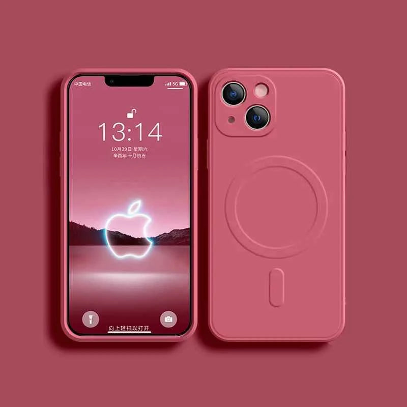 For Magsafe Magnetic Wireless Charge Case For iPhone 14 13 12 11 15 Pro Max Mini XR X S 7 8 Plus Soft Liquid Silicone Back Cover