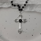 Gothic Bat Cross Dark Pendant Necklace Set, Y2K Personalized Thorn Love Black Bead Stacked Necklace Set, Suitable as Halloween G