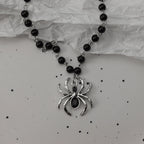 Gothic Bat Cross Dark Pendant Necklace Set, Y2K Personalized Thorn Love Black Bead Stacked Necklace Set, Suitable as Halloween G