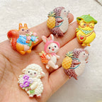 10PCS Mixed Resin Cartoon rabbits, hedgehogs squirrels Flat back Cabochon Stone Scrapbook DIY Decor Figurines Crafts Accessories