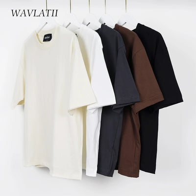 WAVLATII Oversized Summer T Shirts for Women Men Brown Casual Female Korean Streetwear Tees Unisex Basic Solid Young Cool Tops