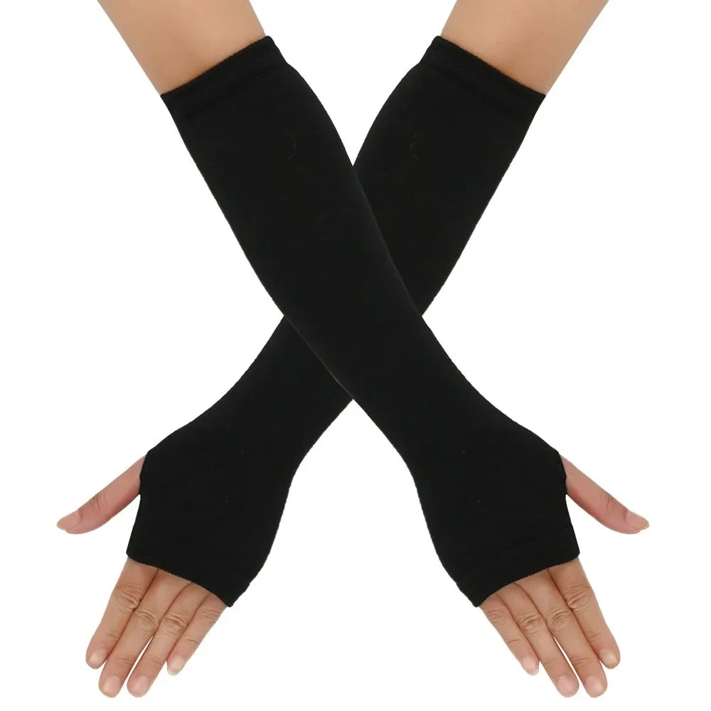 Warmer Knitted Long Fingerless Gloves Elbow Mittens Christmas Acces Gift Fashion Women Emo Gloves Lady Striped Elbow Gloves