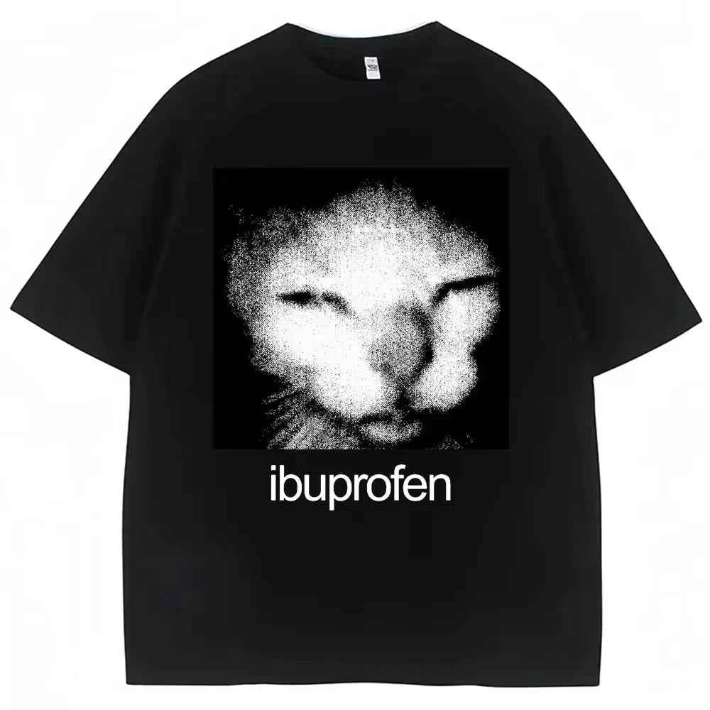 2026 Vintage Funny Ibuprofen Cat Meme Graphic Tees Men Women Humor Fashion T Shirts Oversized Casual Streetwear T-shirt Y2K Tops