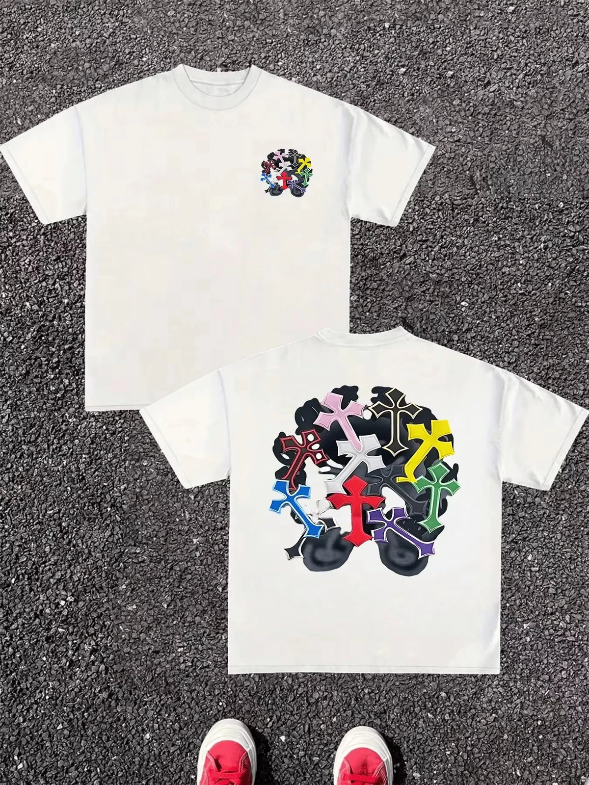 Men's T-shirt Pure Cotton Double Sided Digital Print With Colorful Crosses Graphic Unisex Breathable y2k graphic t shirts goth