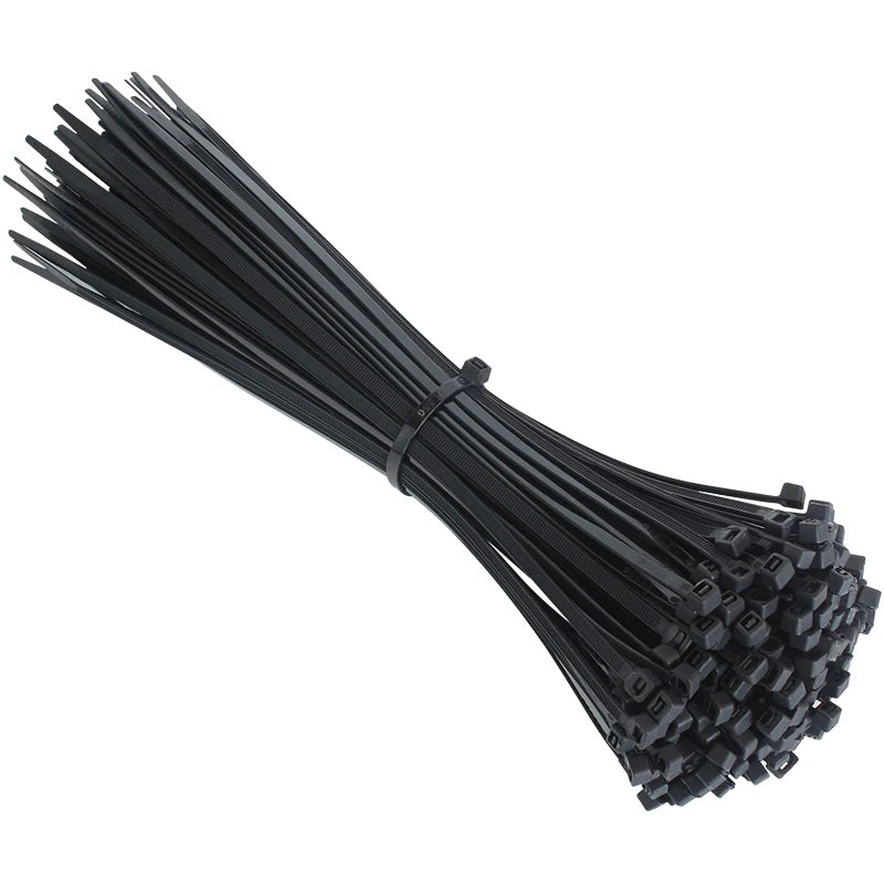 100 PCS Self-locking plastic nylon tie 100 PCS black cable tie fastening ring cable tie zip wraps strap nylon cable tie set
