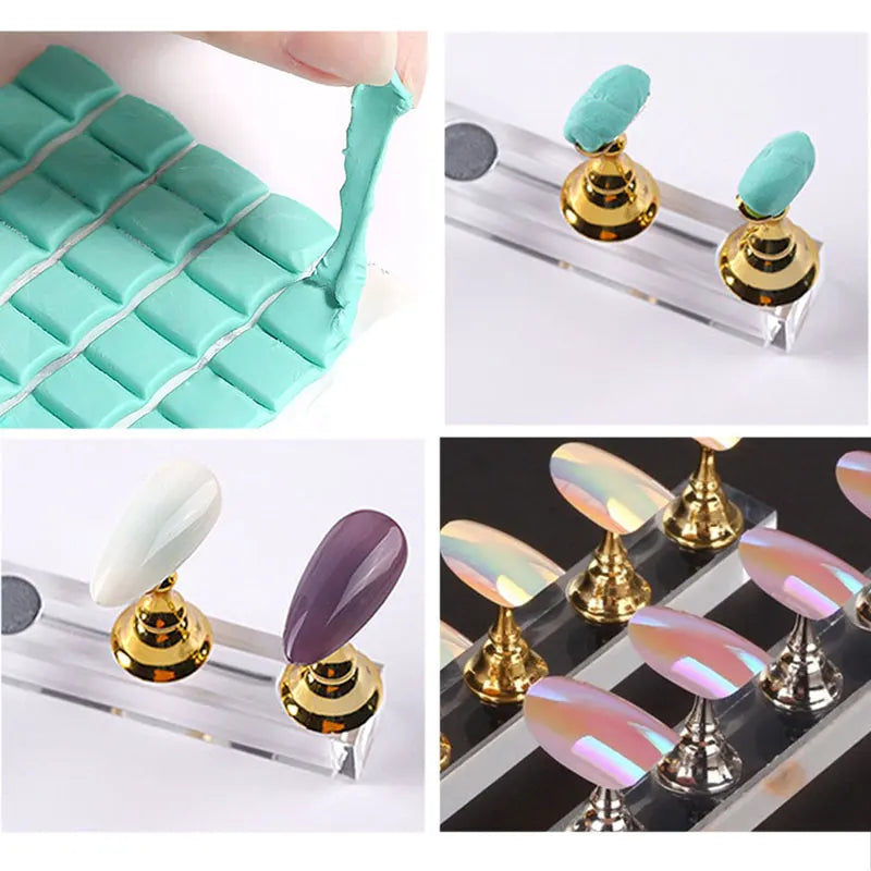 1Set Magnetic Nail Holder Practice Display Stand Nail Polish Acrylic Crystal Showing Shelf Nail Art Tool