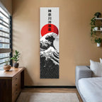 Japanese Ocean Waves Wall Decoration Tapestry Red Sun & Ocean Waves Landscape Aesthetic Tapestry Wall Hanging Home Room Decor