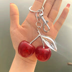Fashion Delicate Red Cherry Charm Keychain 3 Color Gold Silver Keyring Elegant Women's Backpack Purse Charm Earrings Jewelry