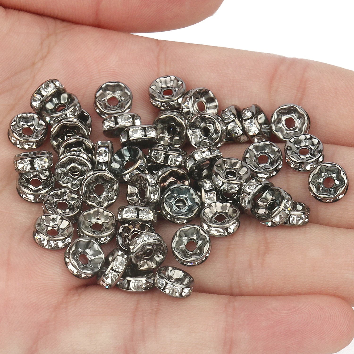 50pcs Rhinestone Spacer Beads Multi-color Crystal Metal Spacers Rondelle Beads for Jewelry Making DIY Bracelets Accessories