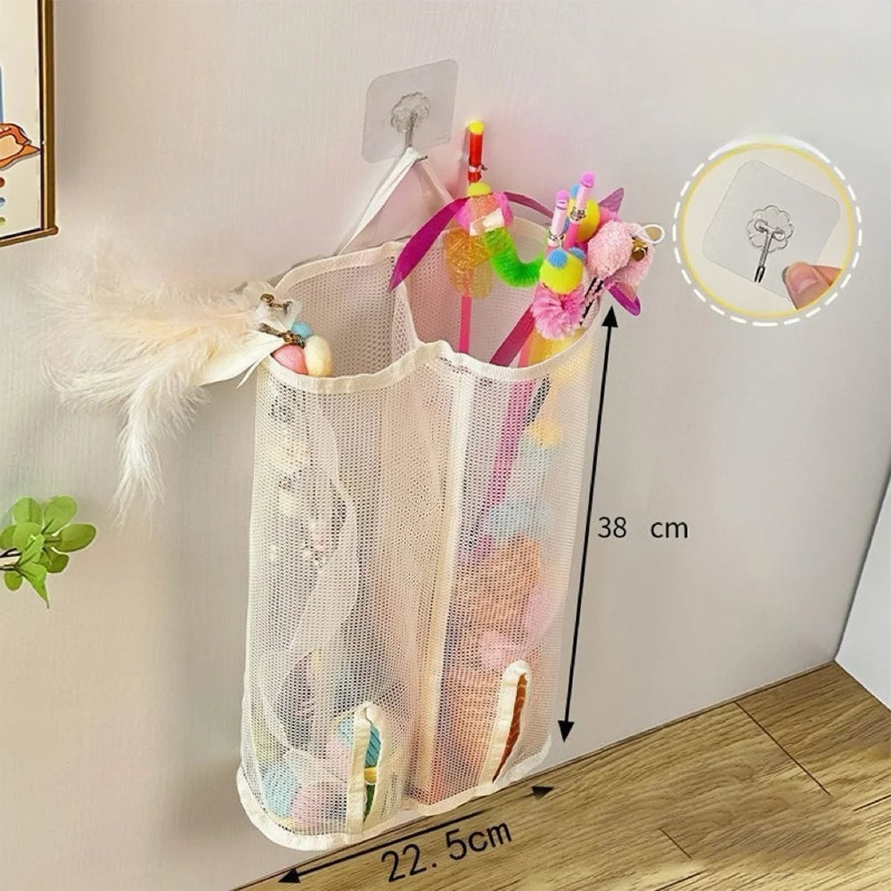 Cat Stick Wall-Mounted Mesh Storage Gag-Suitable For Pet Toys, Cat Toy Storage, Puppy Toys Storage bag without Taking Up Space