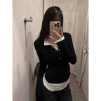 2026 Spring New Long Sleeve T-Shirt for Women Sexy Hot Girl Retro Fake Two-Piece Y2K Tops Korean Patchwork Contrast T Shirts