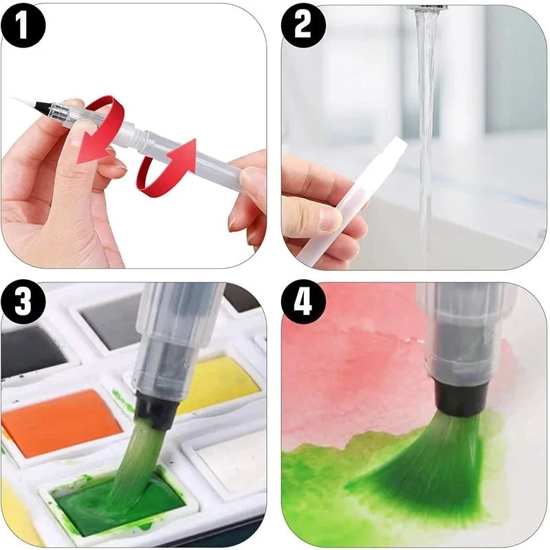 7Pcs Refillable Watercolor Brush Pens - Watercolor Painting Set with Fine Tip, Portable Water Brush Pens for Artists & Beginners