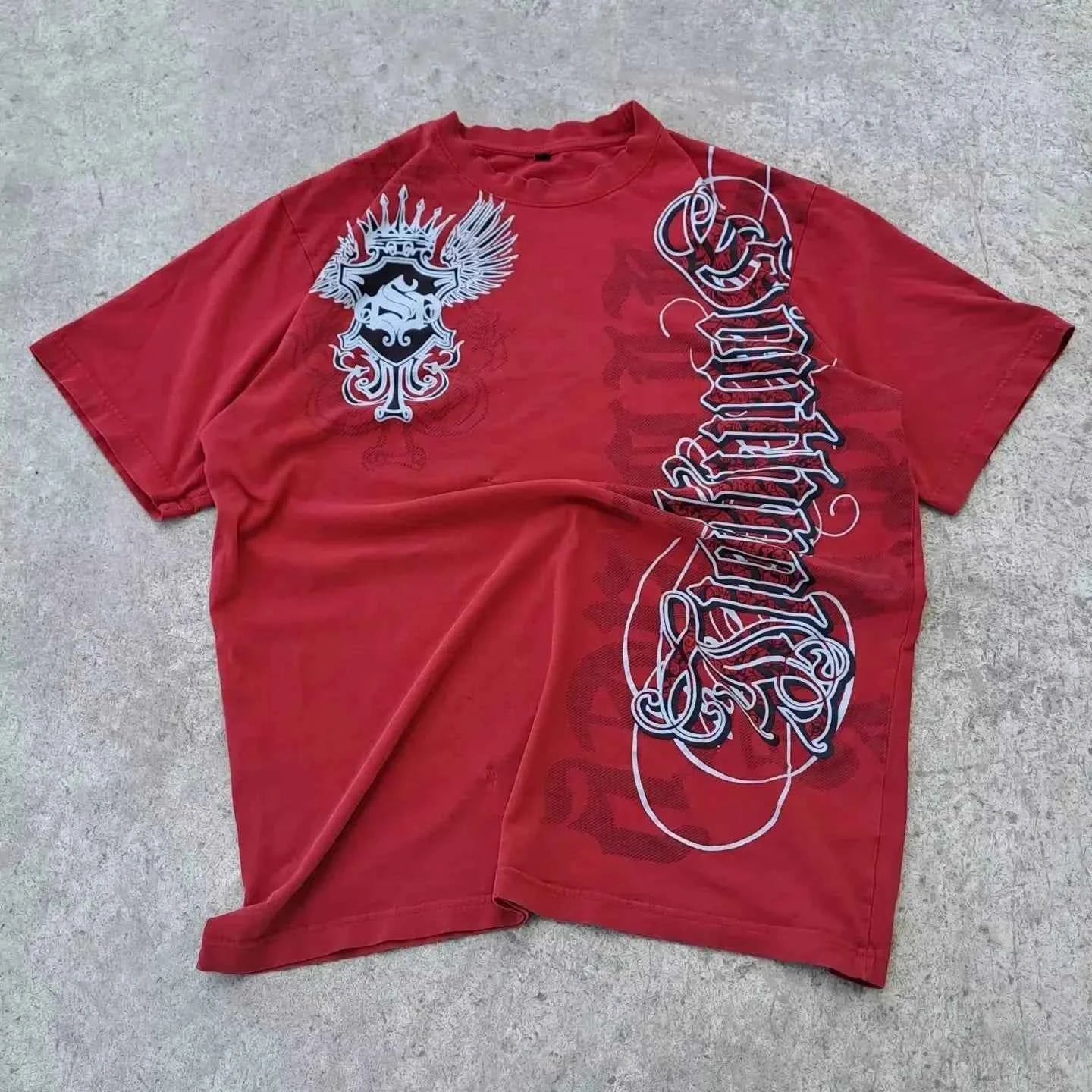 Southpole Y2K Vintage Cotton Graphic Tee Distressed Oversized Unisex T-Shirt with Gothic Print Streetwear Retro Soft Shirt Man