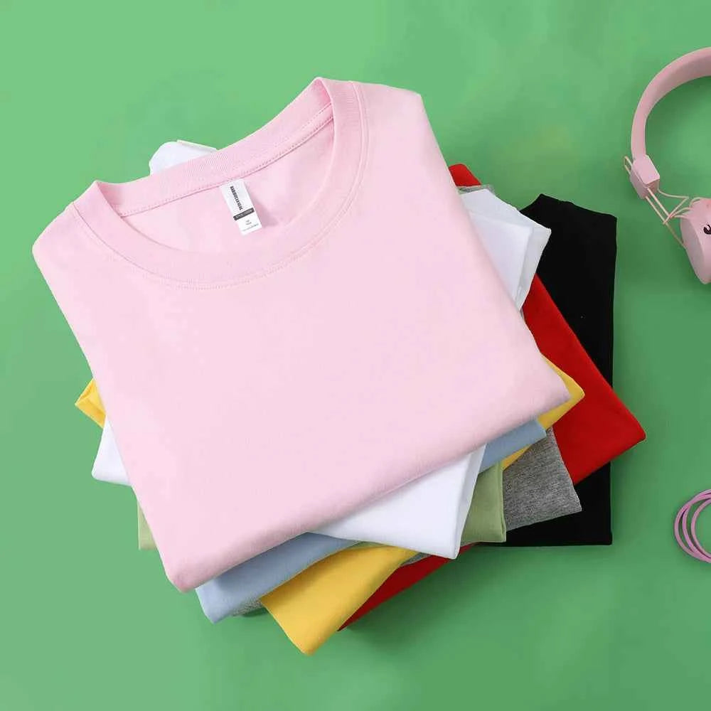 100% Cotton Solid Tshirts Men Woman Short Sleeve Fashion Brand Trend Casual Soft Clothing Tees Customized Products Summer Tops