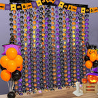 Halloween Pumpkin Bat Spider Fringe Backdrop – Spooky Party Decor