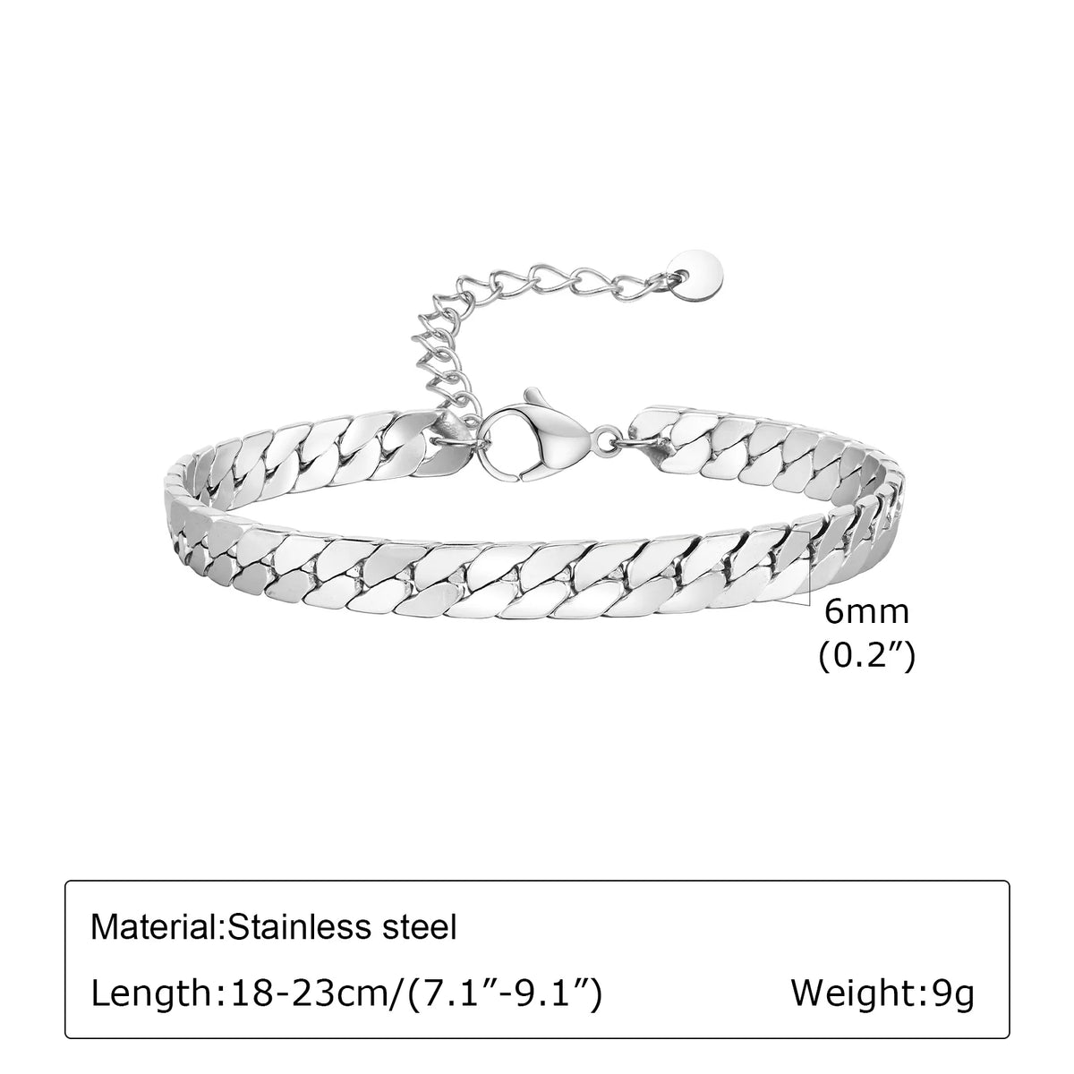 6mm Flat Cuban Chain Bracelets for Men,Trendy Stainless Steel Chain Links Wristband,Classic Punk Jewelry Gifts