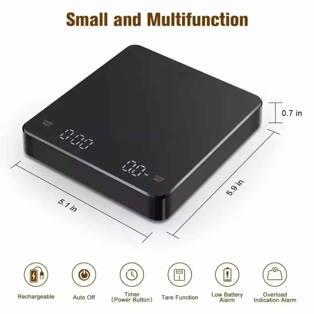 1PC LED Screen Digital Kitchen Scale with Timer USB Powered Espresso Coffee Maker 3KG Max 0.1g Precision Measurement in Oz/g/ml