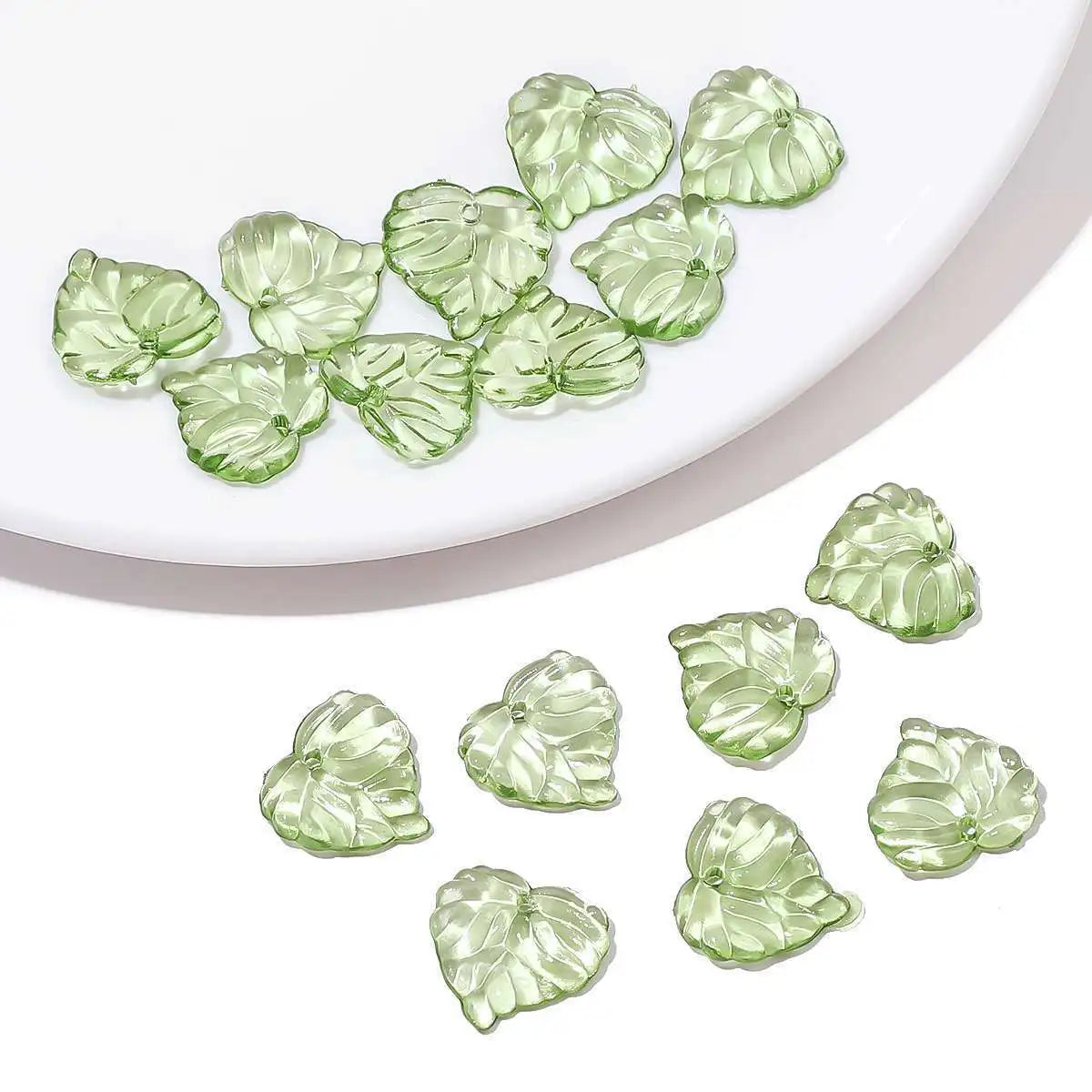 50/100Pcs Acrylic Green Leaf Spacer Charms Beads For DIY Pendant Keychain Necklace Bracelet Jewelry Making Crafts Accessories