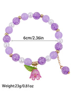3Pcs/set Lily of the Valley Bellflower Charm Bracelet Set, Colorful Bead Elastic Bracelets with Flower Pendant for Girls