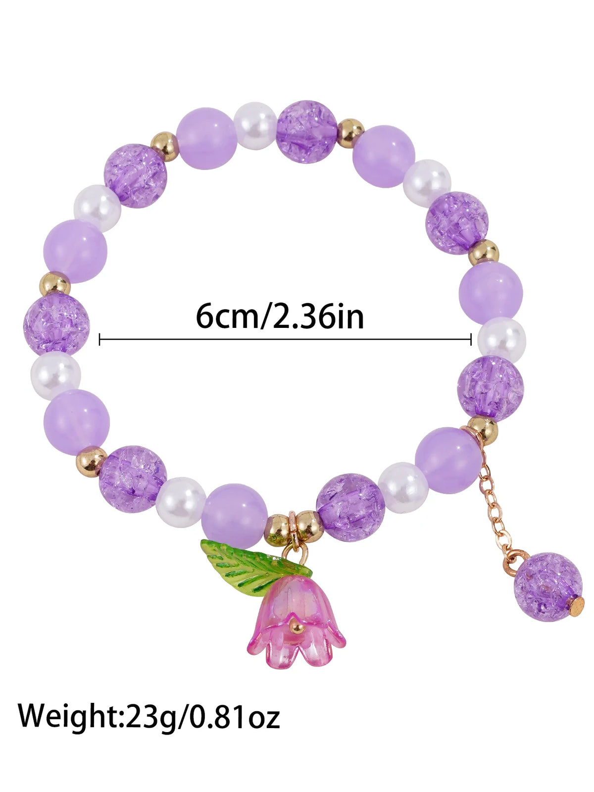 3Pcs/set Lily of the Valley Bellflower Charm Bracelet Set, Colorful Bead Elastic Bracelets with Flower Pendant for Girls