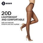 Kave Women's Sheer Tights- 20D High Waist Control Top Pantyhose with Reinforced Toes Ladies Sexy Elastic Plus Size Stocking
