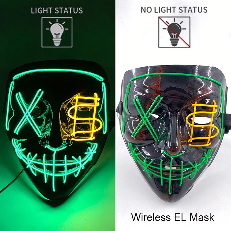 Wireless Neon LED Purge Mask – Glowing Halloween Cosplay Mask