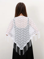 Fashion Lace Embrodiery  Tassel Triangle Scarf Women Headscarf Female Eid Summer Shawls Scarves Long Veil Floral Scarf Turban