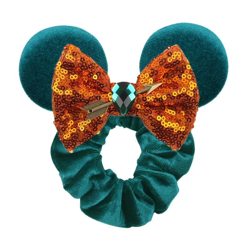 Cute Mouse Ears Velvet Scrunchies Hairband Women Elastic Ponytail Holder Girls Sequin Bow 2023 Kids Party DIY Hair Accessories