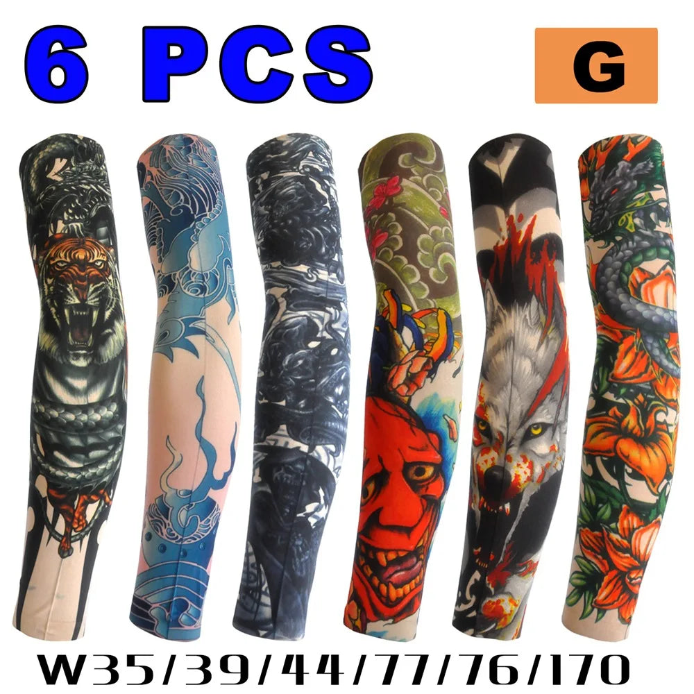 6 Pcs Tattoo Sleeves Sun Protection Men Women Summer Seamless Arm Cover Cool Outdoor Cycling Breathable Cycling Tattoo Sleeves