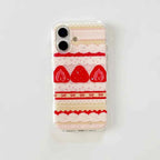 Cream Strawberry Cake Lace Bowknot Phone Case For iPhone 17 Air 16 ProMax 15 14 Plus 13 12 11 Pro Shockproof Silicone Back Cover