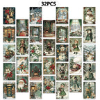 32pcs, green retro nostalgic Christmas postcards, birthday/anniversary gifts, collectible, giftable, and mailable