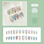 24pcs Gradient Black False Nails Cute Cartoon Cat's Eye Forest Elf Girl Press On Nails Glossy Almond Sweet Cool Fake Nail Tips