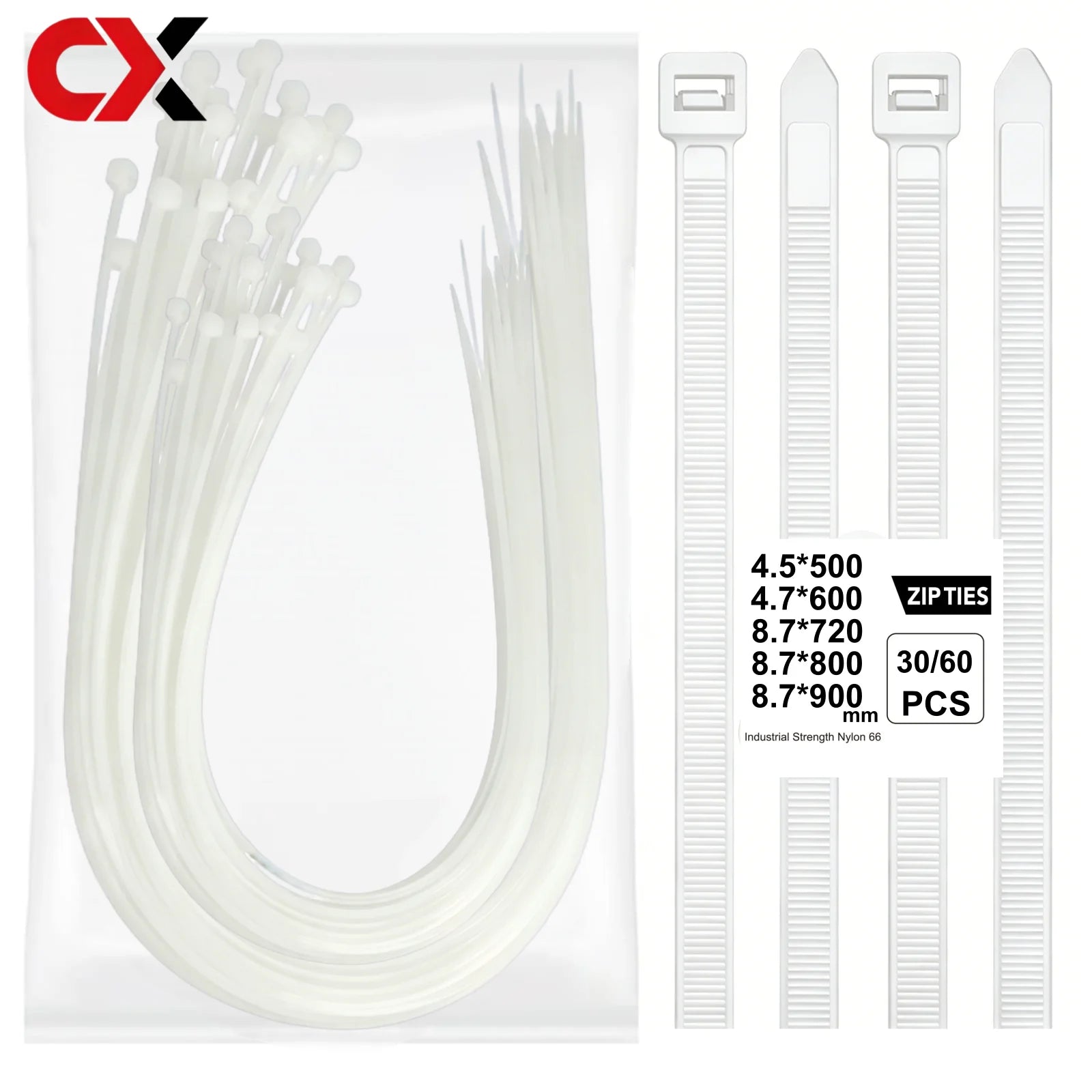 Heavy-Duty Ultra-Long Nylon Cable Ties - Self-Locking Large-Sized (50-90cm), Durable Plastic Cable Organizer, Suitable