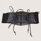 Lace Corset Punk Black Wide Belt With Chain Pu Leather Slimming Body Belts for Women Elastic High Waist Belt Female Cummerbunds