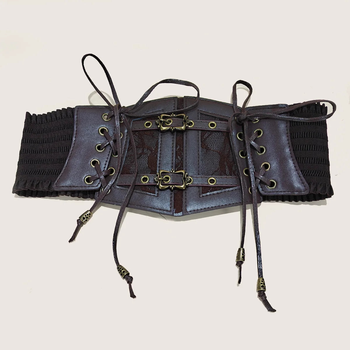 Lace Corset Punk Black Wide Belt With Chain Pu Leather Slimming Body Belts for Women Elastic High Waist Belt Female Cummerbunds