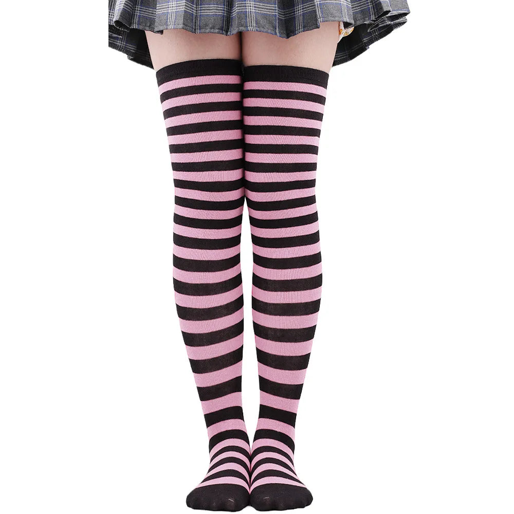 Thigh High Stockings Womens Striped Ladies Girls Black White Pink Long Over Above Knee Socks Femboy Cosplay Lolita Harajuku Y2k