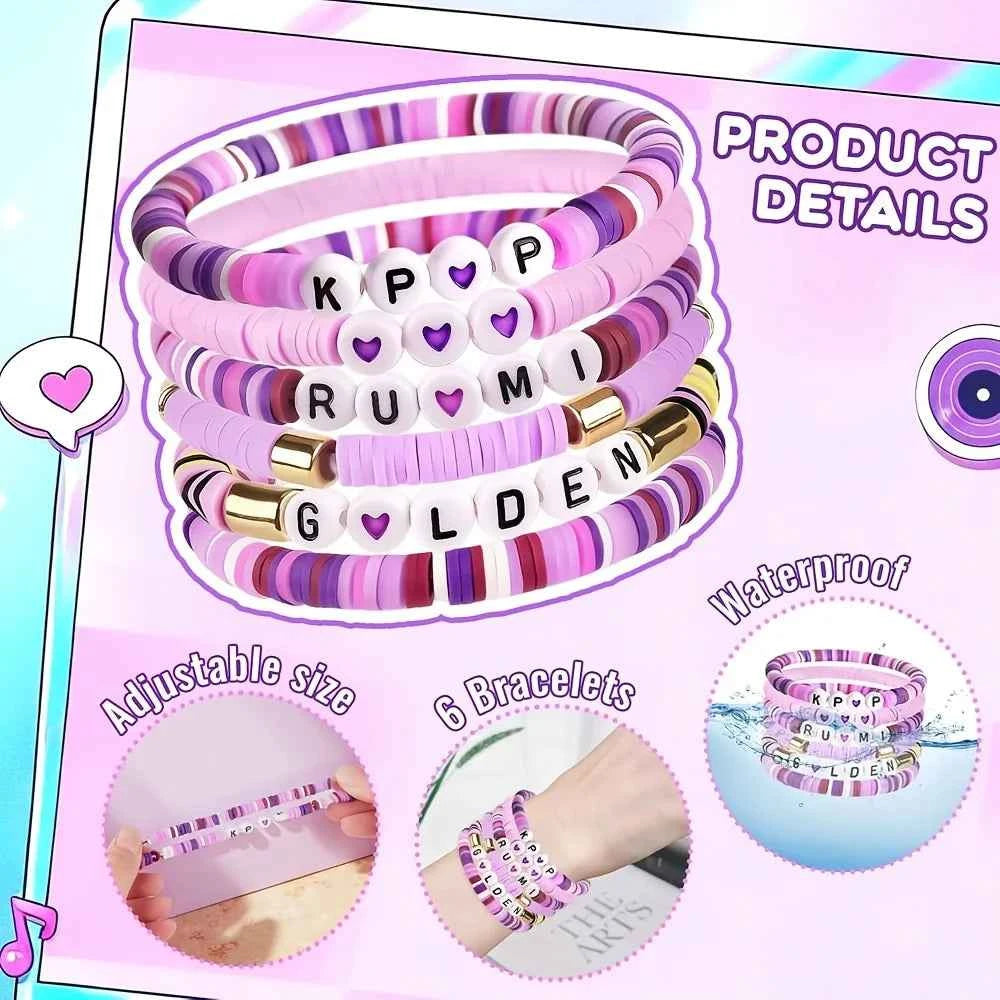 6pcs Korean Pop K-Pop Bracelet Set Multicolor Kpop Group Lettering Jewelry Durable Fan Accessory Concert Cosplay Birthday Gift