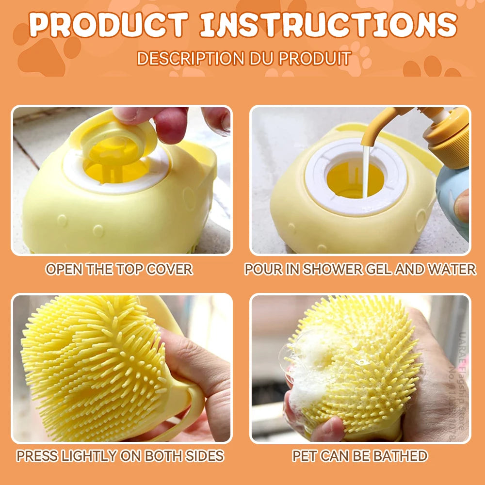 Dog Bathing Brush Pet Massage Brush Shampoo Dispenser Soft Silicone Brush Rubber Bristle for Dogs and Cats Shower Grooming Tool - WTN Essentials 