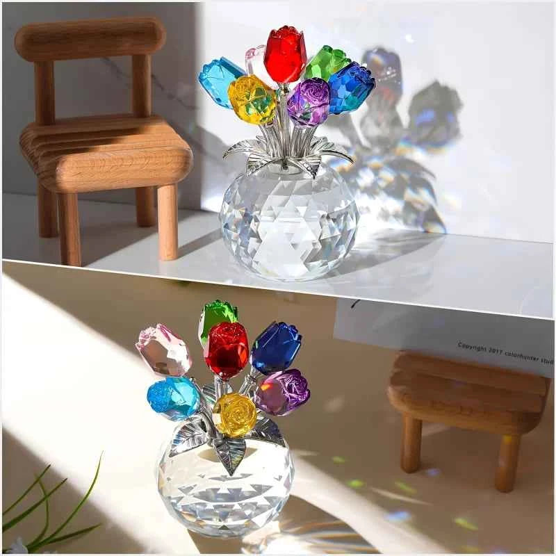 Colourful Rose Bouquet - For Anniversary, Mother's Day, Valentine's Day Crystal Rose Bouquet - Eternal Rose Decorative Gift